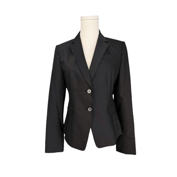ANN TAYLOR NWT 3 pocket Virgin Wool mix blazer in Black w Gray pinstripe Size 4 - Picture 1 of 11